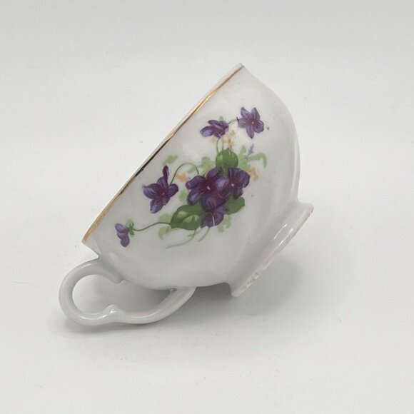 Norcrest Fine China Japan Floral Violet Tea Cup & Scallop Saucer Set Vtg Boho - Picture 6 of 9